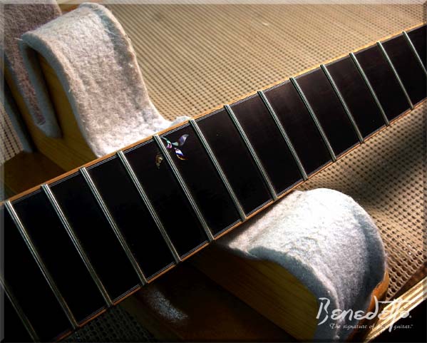 Benedetto Guitars abalone 12th fret inlay on Bambino Elite jazz guitar