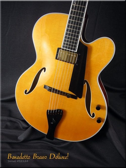 Benedetto Bravo Deluxe S2124 in honey blonde finish with custom musical note inlay
