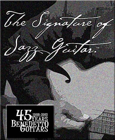 Benedetto Guitars 45th Anniversary black and white graphic