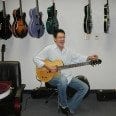 A smiling Dan Faehnle when he picks up his BENNY model at Benedetto Guitars, Savannah, GA 5-22-09
