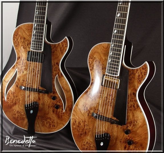 Benedetto Bambino Deluxe S2139 and Bambino S2138 jazz guitars -Photo by Stephanie Ward