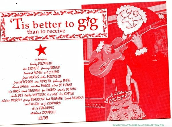 Benedetto Guitars Christmas postcard 1995 posted Dec 2013 front news