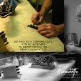 Luthier Rick Cervone cuts string notches in ebony bridge Bravo S2159 Benedetto Guitars