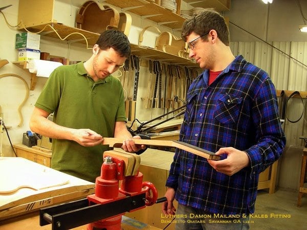 Luthiers Damon Mailand and Kaleb Fitting Benedetto Guitars Savannah GA 1-22-14 cb news