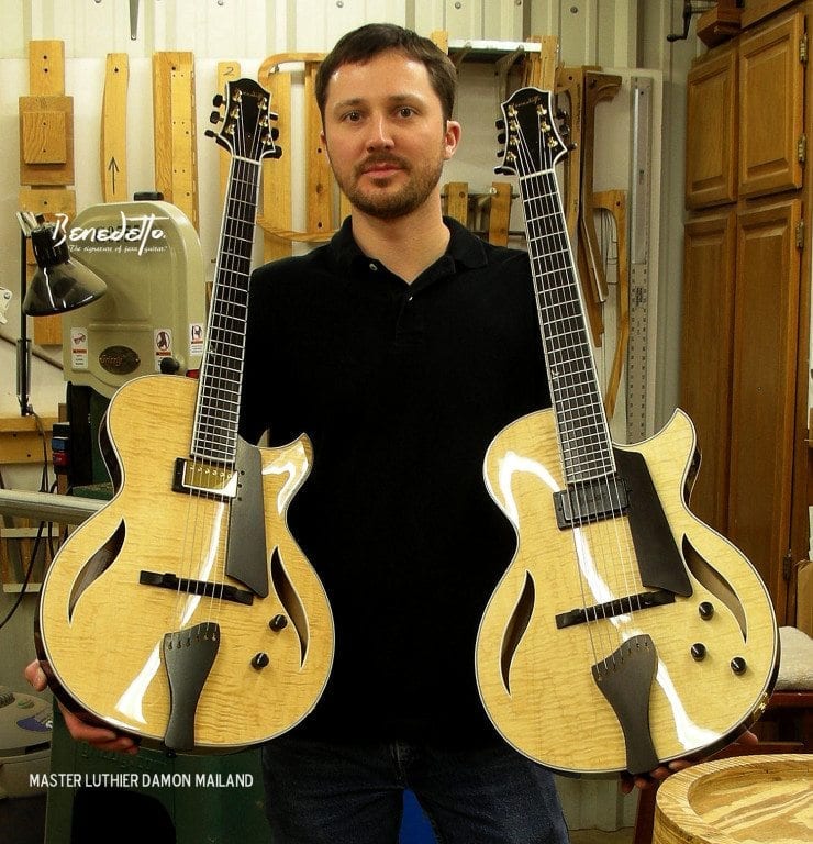 Damon Mailand Benedetto Guitars 3-13-14 SWard photo with 2 Bambino Dlxs