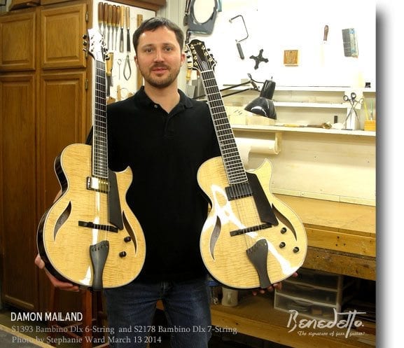 Master Luthier Damon Mailand with Benedetto S1393 and S2178 March 13 2014 sward photo
