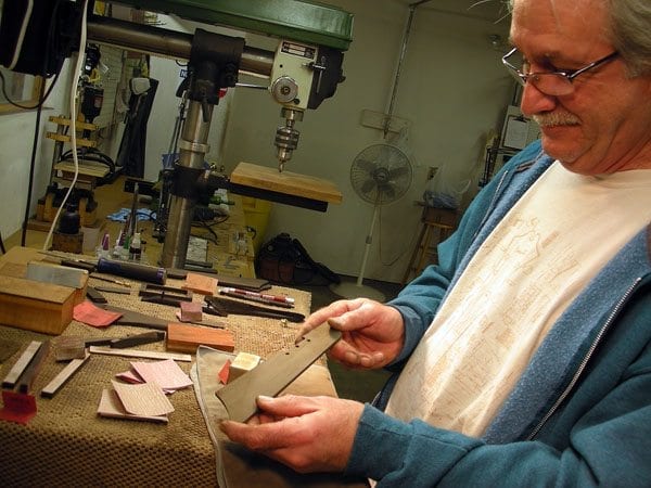 Luthier Rick Cervone making ebony fingerrests Benedetto Guitars Savannah GA 3-26-14 news