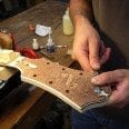 Master Luthier Damon Mailand binds Benedetto Cremona headstock Savannah GA 7-30-14 cb closeup-gallery
