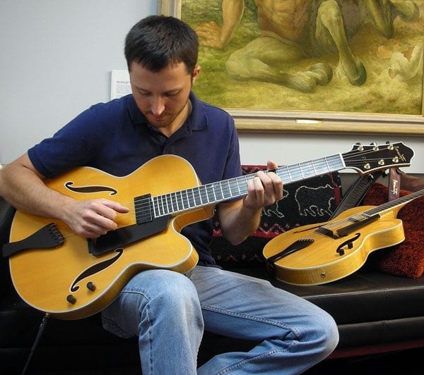 Damon Mailand inspects Bravo S2216 Benedetto Guitars Savannah 9-9-14 