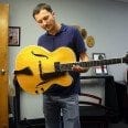 Master Luthier Damon Mailand inspects Bravo HB S2216 Benedetto Guitars 9-9-2014