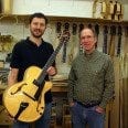 Master Luthier Damon Mailand holds Bob Benedetto's new Cremona (with Bob Benedetto) Savannah 12-10-14
