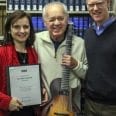 Joe Negri, Center for American Music staff member Kathryn Miller Haines, left, and Ed Galloway, ULS Archives Center 2015